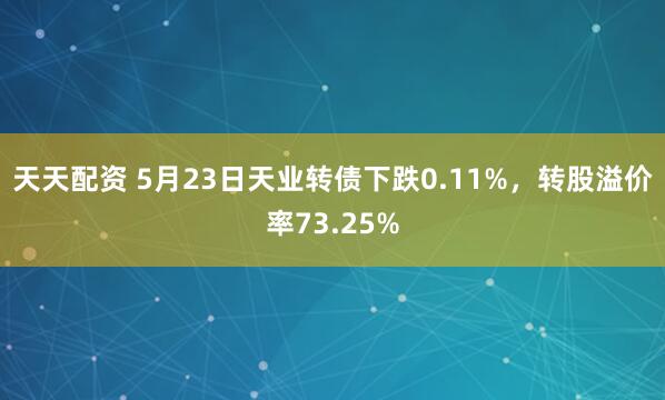 天天配资 5月23日天业转债下跌0.11%，转股溢价率73.25%